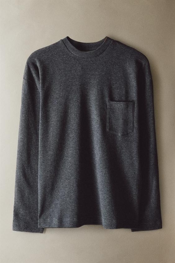 LONG SLEEVE POCKET T-SHIRT - Dark grey by Zara - Image 0