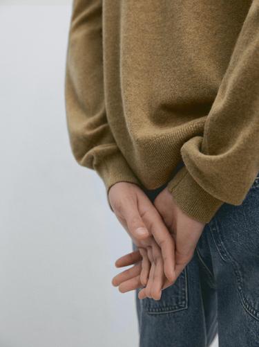 Zara Knit wool sweater with crew neck - Olive green