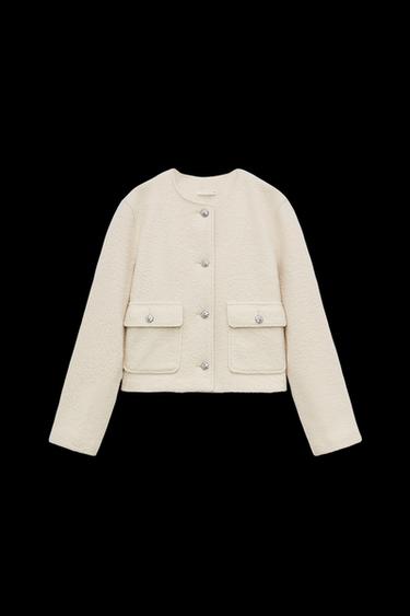 Zara BOUCLÉ BUTTON JACKET - Mid-ecru - Image 0