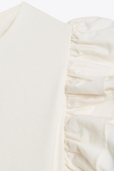 RUFFLED CONTRAST DRESS - Ecru by Zara - Image 7