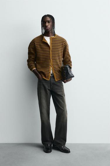 CARDIGAN EN JACQUARD À RAYURES - Moutarde de Zara - Image 0