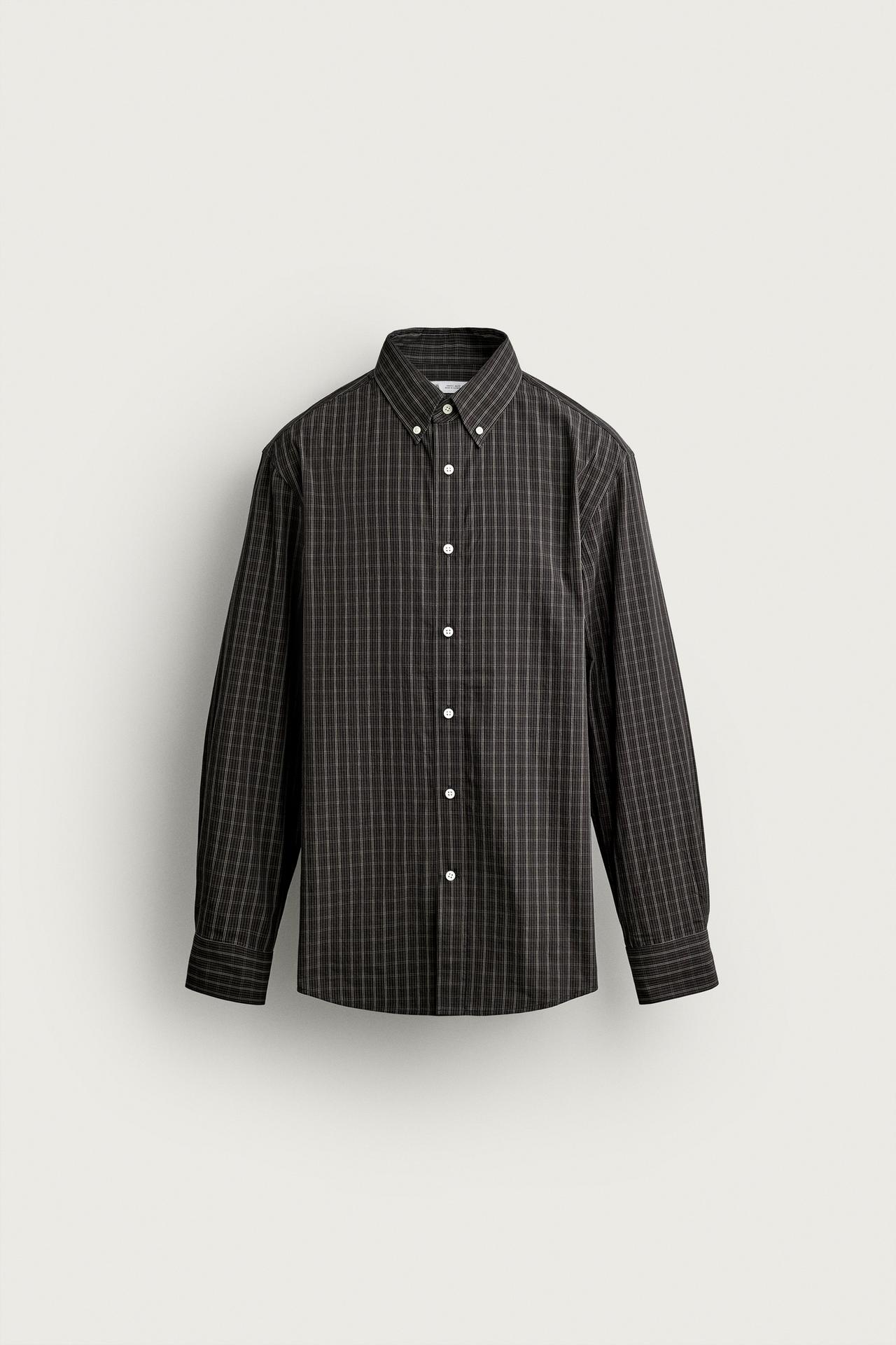 CHECKED REGULAR FIT SHIRT — Gray