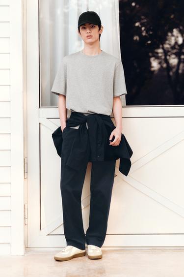 Zara 中磅數短袖 T 恤 - 斑紋灰色