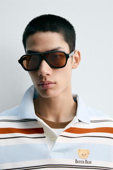 BUTTERBEAR © PRINT STRIPED POLO SHIRT - Sky blue by Zara