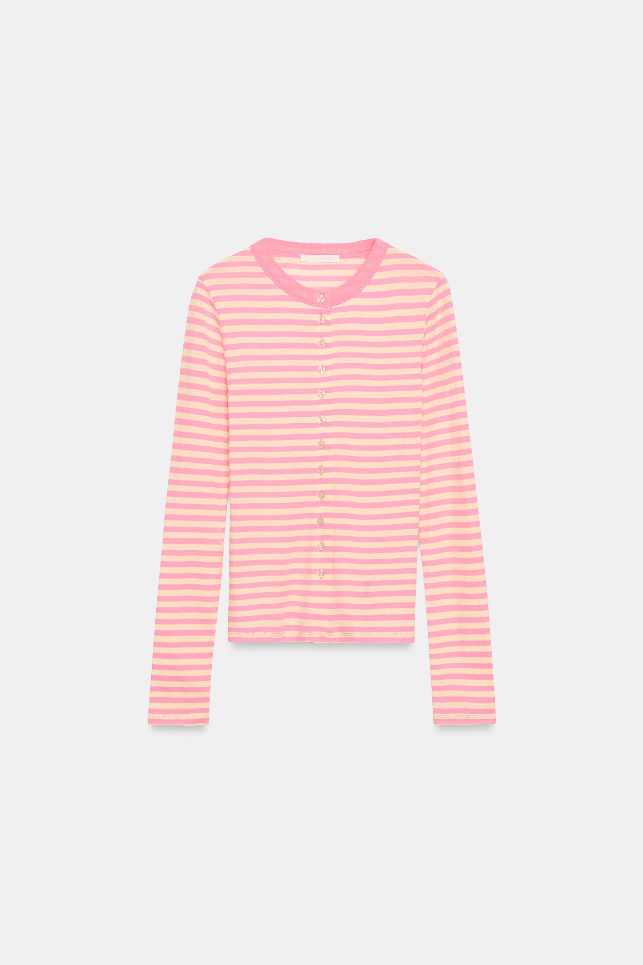 STRIPED BUTTON-UP T-SHIRT