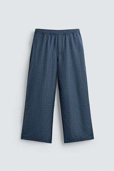 Zara PLAID BAGGY FIT PANTS LIMITED EDITION - Light blue