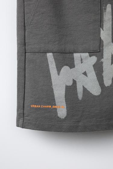 GRAFFITI TEXT STRAIGHT BERMUDA SHORTS - Anthracite grey by Zara - Image 3
