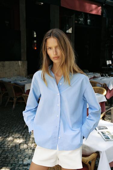 POPLIN SHIRT WITH RING DETAIL ON BACK - Sky blue by Zara