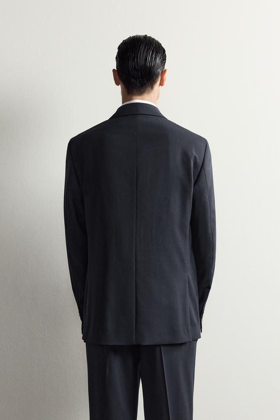 VESTE DE COSTUME À CARREAUX 100 % LAINE - Bleu marine foncé de Zara - Image 2