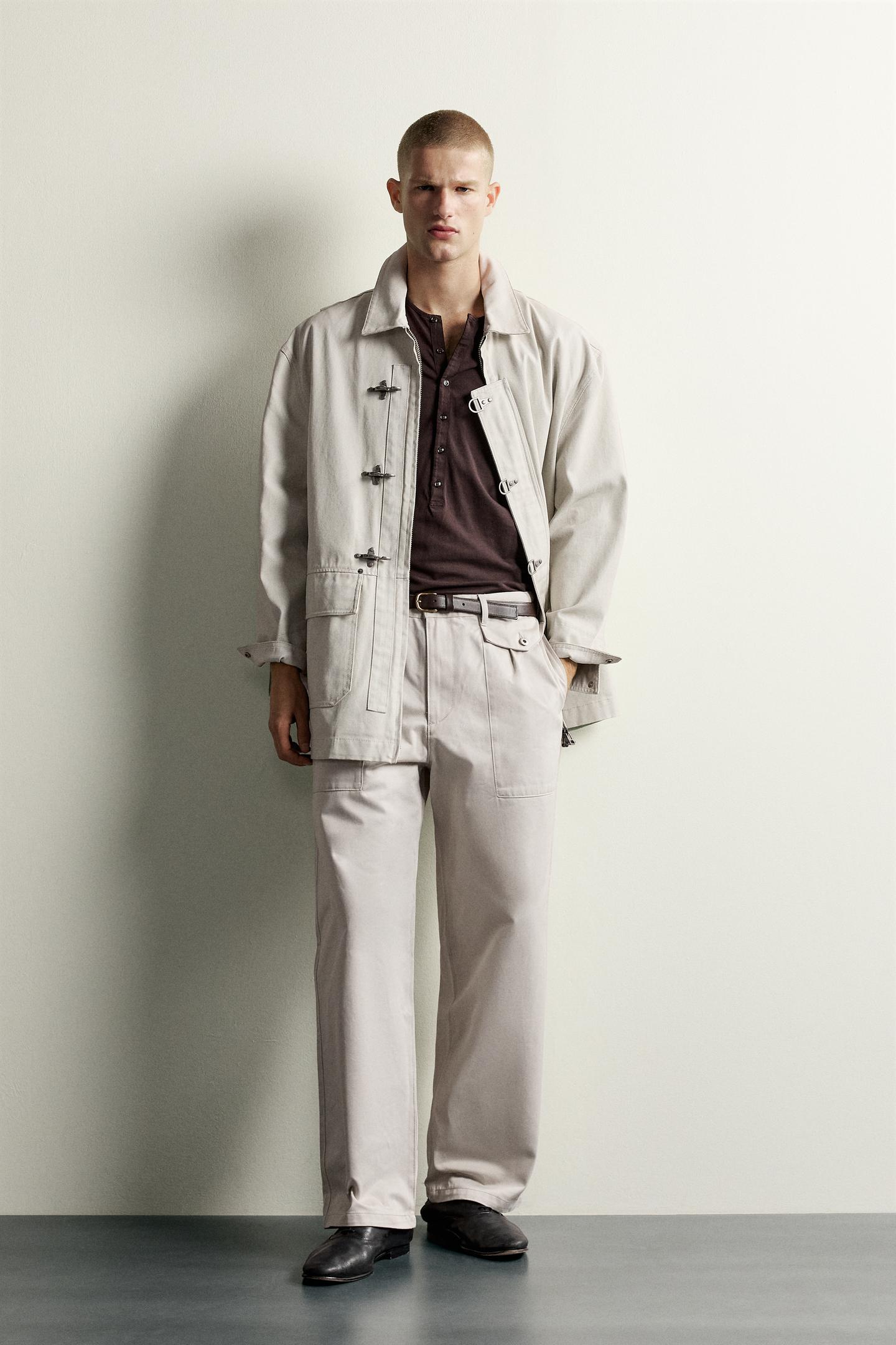 Мужские брюки Zara Straight Relaxed Fit Pocket, цвет: Серо-бежевый
