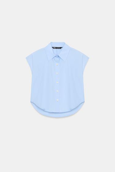 CAMISA POPELÍN MANGA SISA - Celeste de Zara - Imagen 0