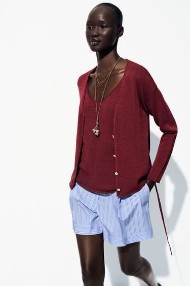 LINEN BLEND CARDIGAN - Burgundy by Zara - Image 0