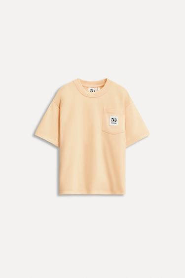 Zara 50TH ANNIVERSARY LABEL POCKET T-SHIRT - Tangerine