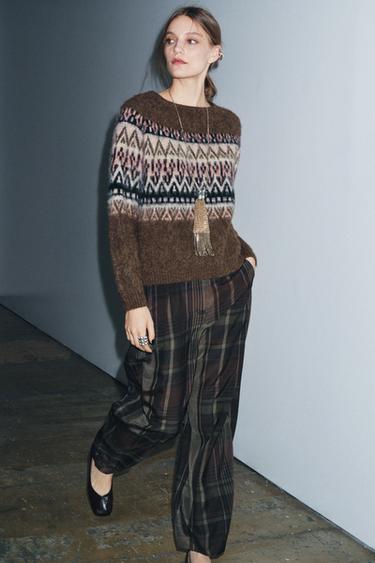 PULL EN MAILLE JACQUARD EFFET BROSSÉ - Vison foncé de Zara - Image 1