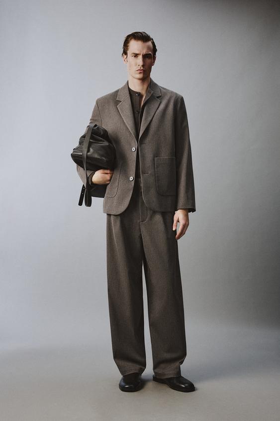 RELAXED FIT TEXTURED SUIT BLAZER - Brown / Taupe by Zara - Image 0
