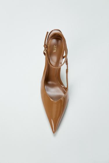 FAUX PATENT HIGH HEEL SHOES - camel by Zara