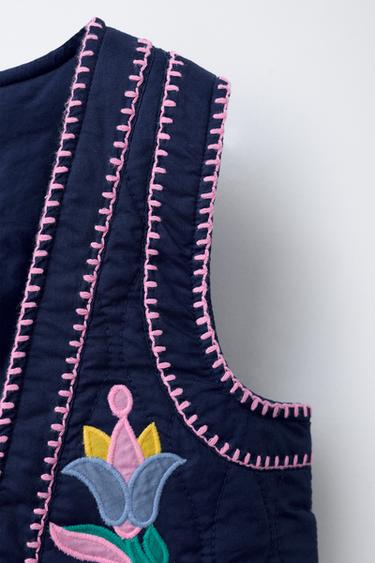 GILET BRODÉ TULIPES - Bleu marine de Zara - Image 2