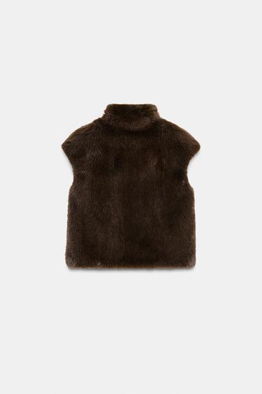 ZW COLLECTION FAUX FUR WAISTCOAT - Brown by Zara - Image 5