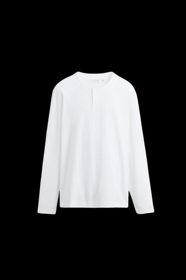 BUTTON NECK T-SHIRT - White by Zara - Image 0