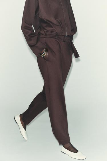 BARREL TROUSERS WITH BELT - Chocolate by Zara