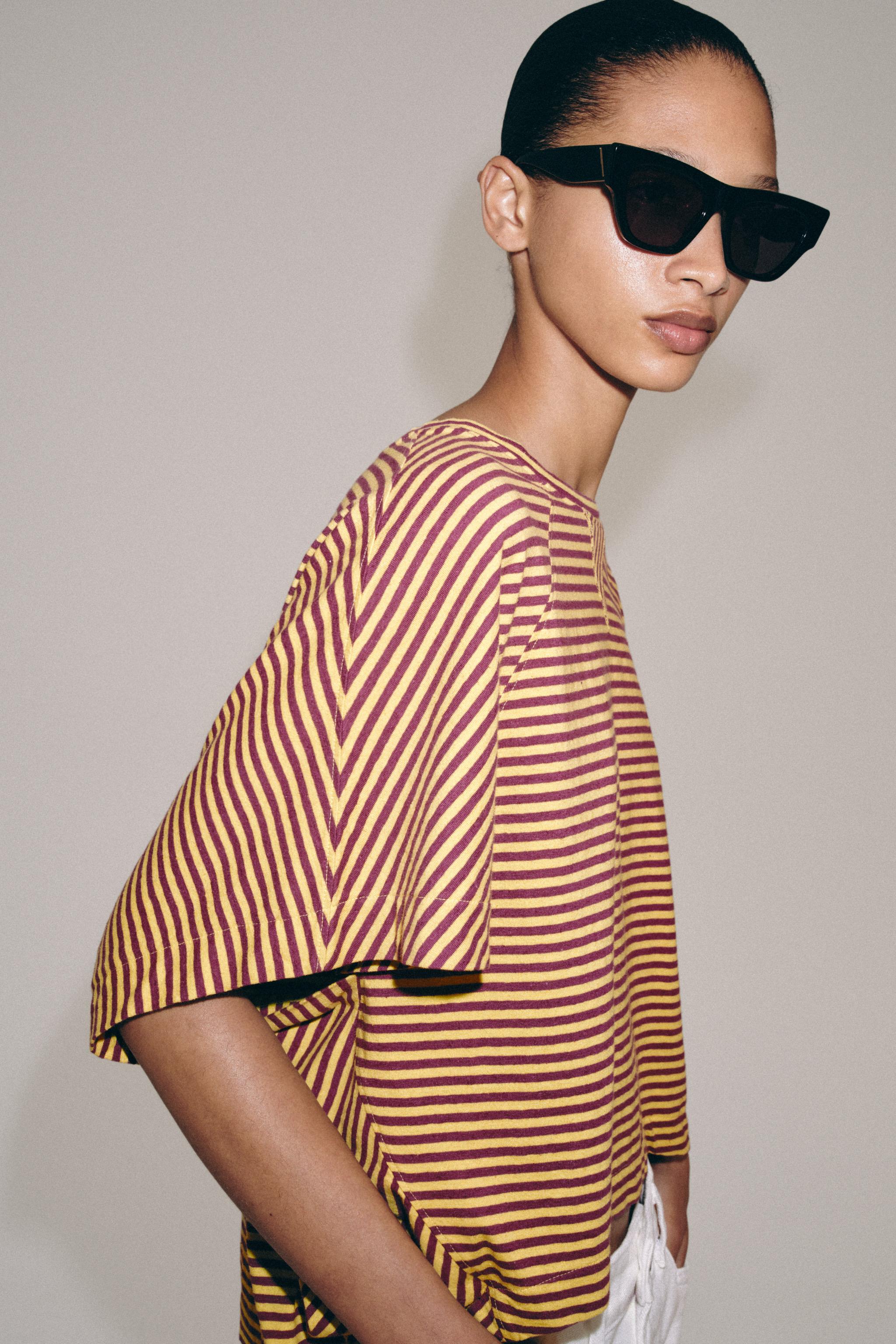 STRIPED OVERSIZED T-SHIRT — yellow