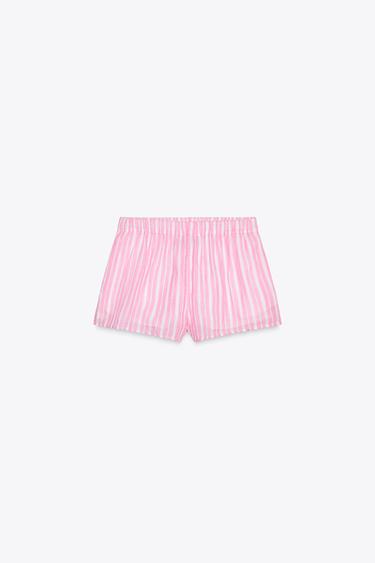 CALÇÕES DE PIJAMA EM GAZE - Rosa / Branco da Zara