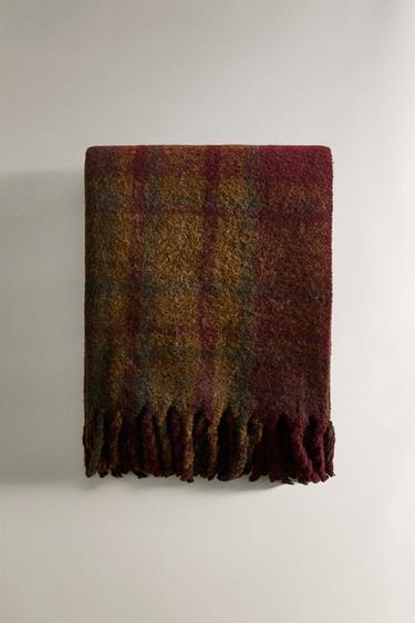 SOFT CHECK THROW WITH FRINGING - Brown by Zara - Image 3