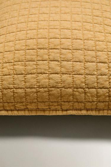 CHILDREN'S CHECK CUSHION COVER FOR QUILTS - Mustard by Zara - Image 2