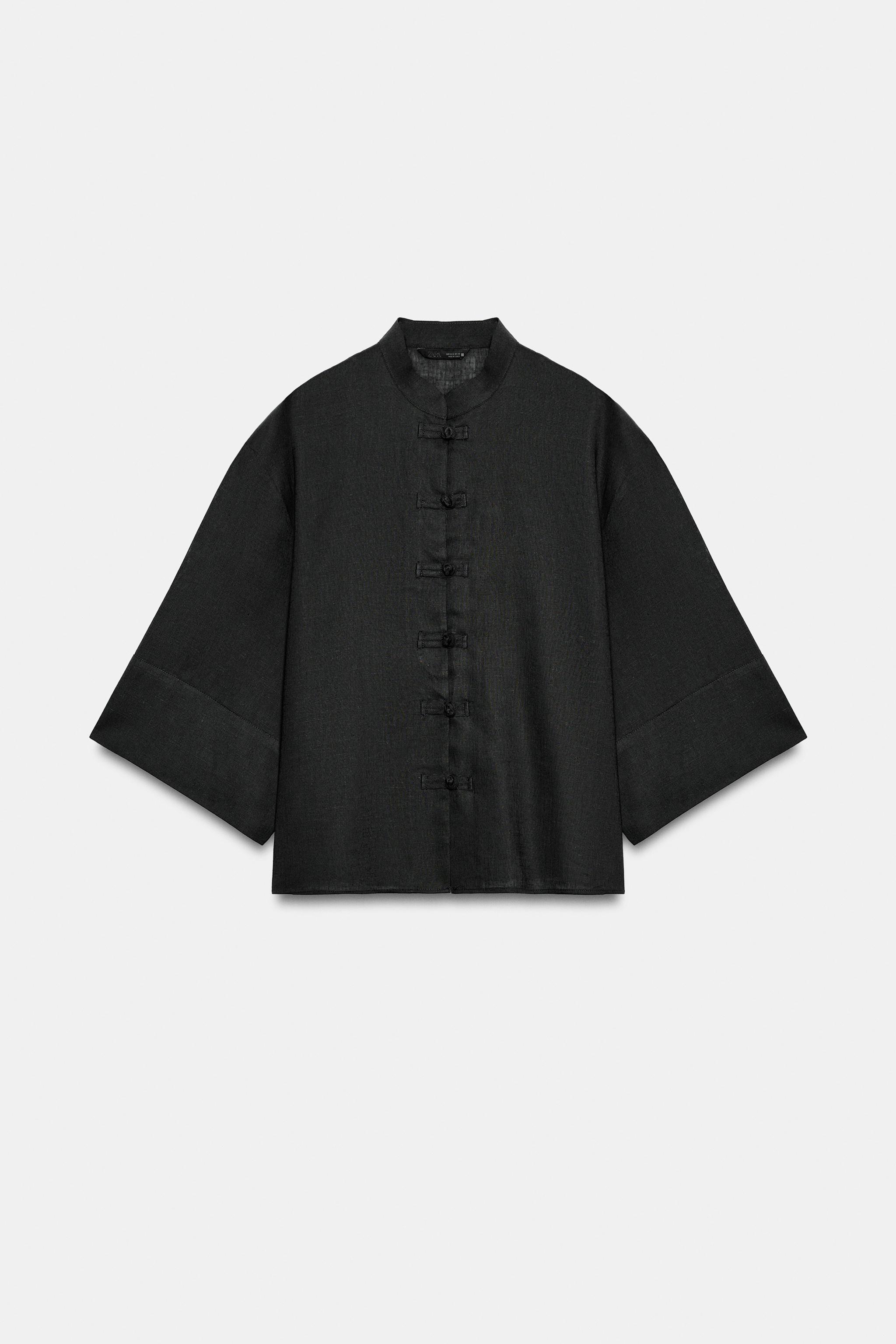 Женские рубашки Zara LINEN SHIRT WITH FROG FASTENING — фото 7