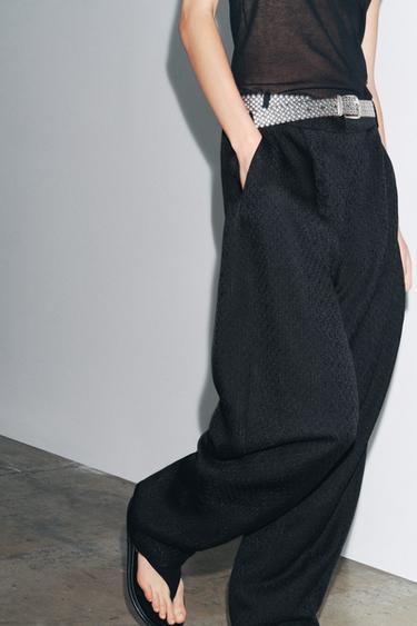 PANTALON À PINCES JACQUARD ZW COLLECTION - Noir de Zara