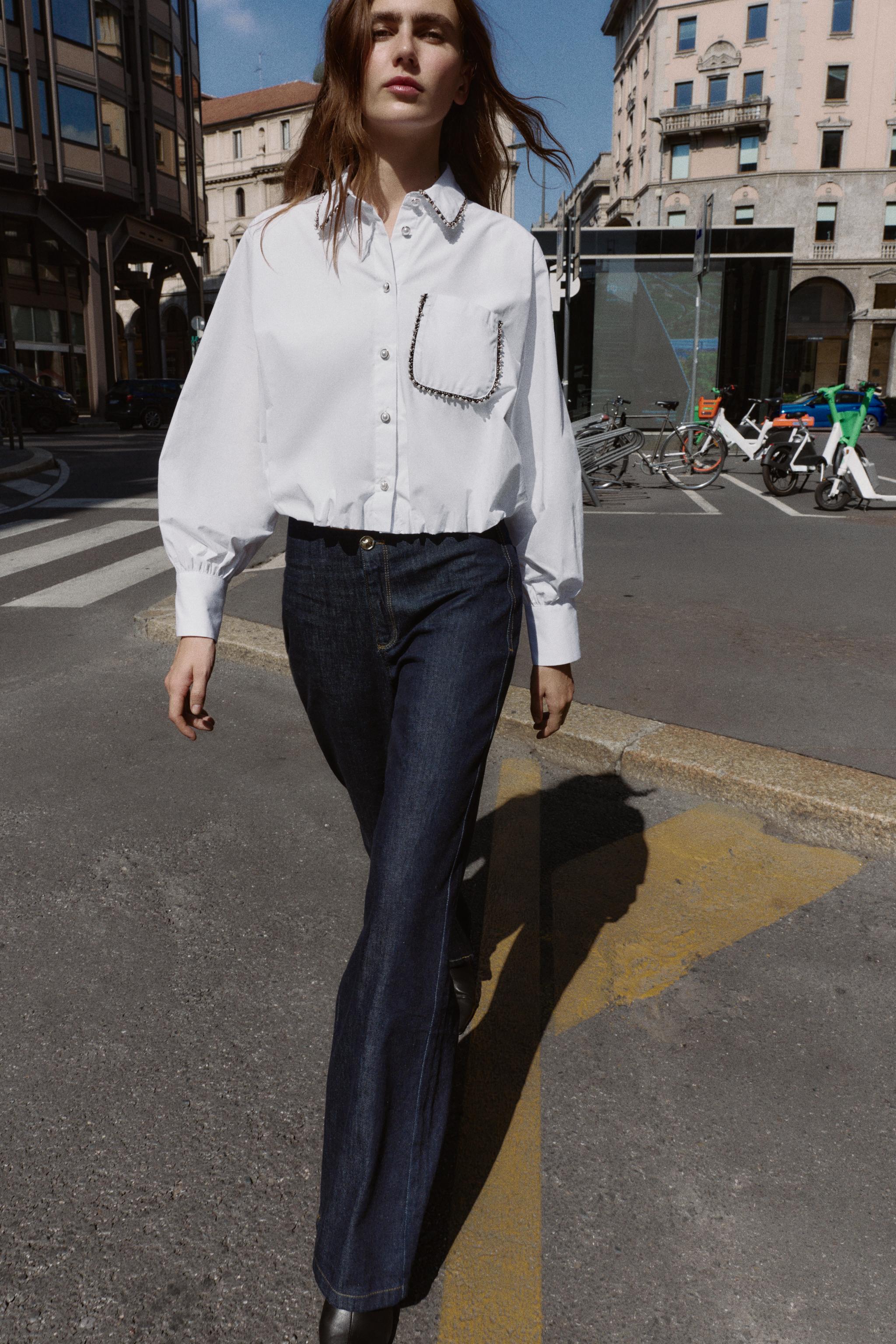 BEADED BALLOON POPLIN SHIRT - White | ZARA United States