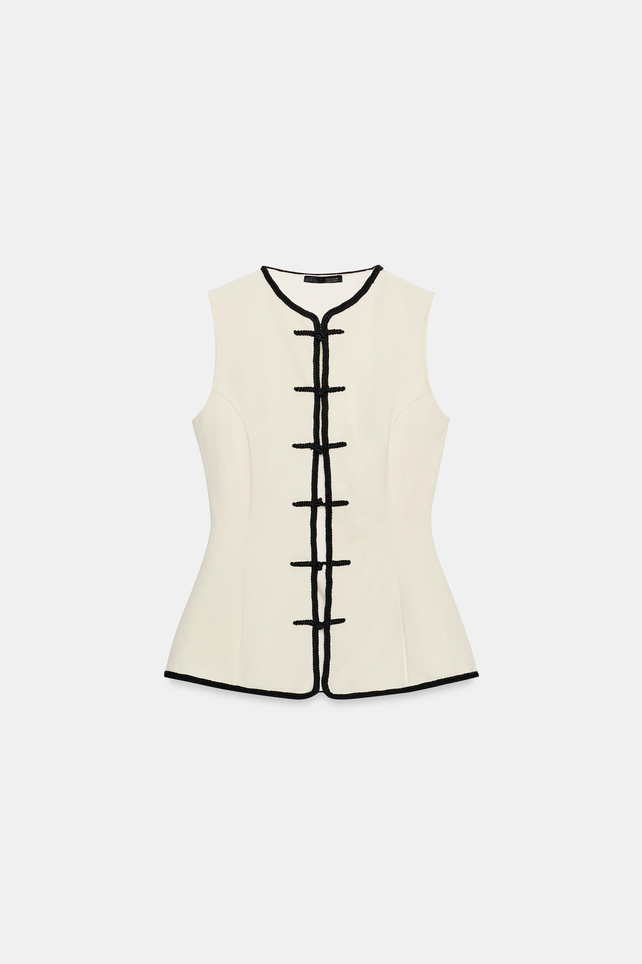 Женские топы Zara CONTRAST PIPING FROG FASTENING TOP — фото 7