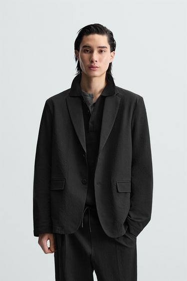 RELAXED FIT SEERSUCKER BLAZER - Black by Zara