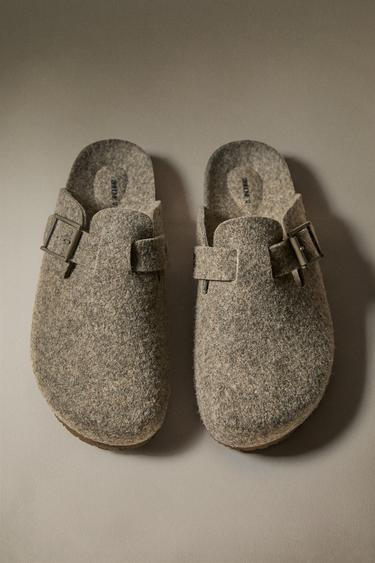 BUCKLED FELT MULE CLOG SLIPPERS - Khaki Green by Zara - Image 0