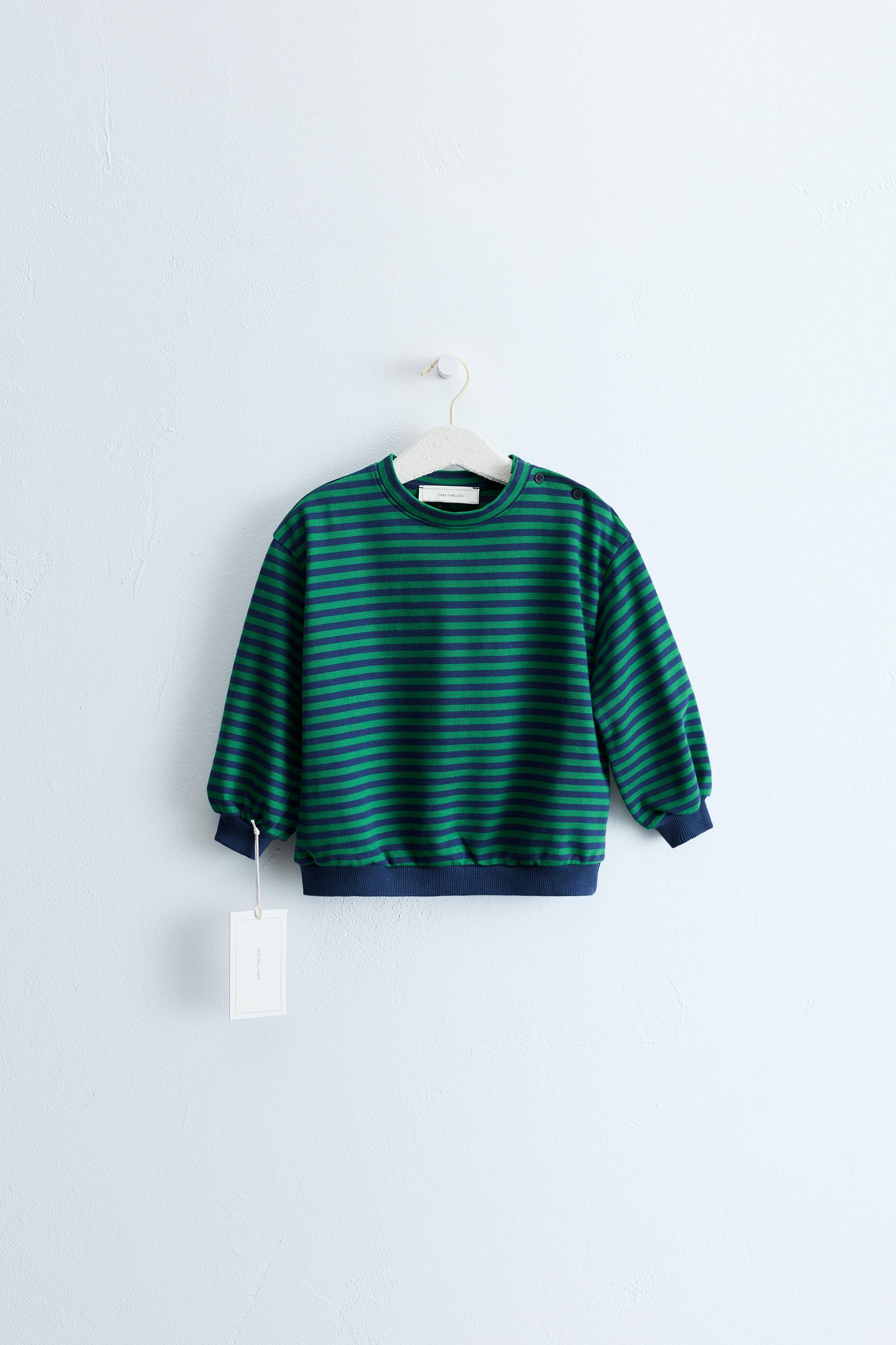 ZARA TIMELESS - STRIPED PRINT SWEATSHIRT — Gray green