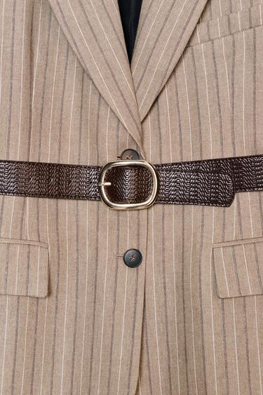 HERRINGBONE BLAZER WITH BELT - CAMEL/WHITE  by Zara - Image 8