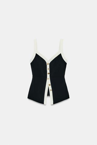 TOP À BOUTONS EN CONTRASTE - Noir de Zara - Image 5
