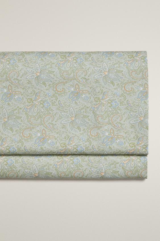 Zara PAISLEY SATEEN FLAT SHEET - Green - Image 0