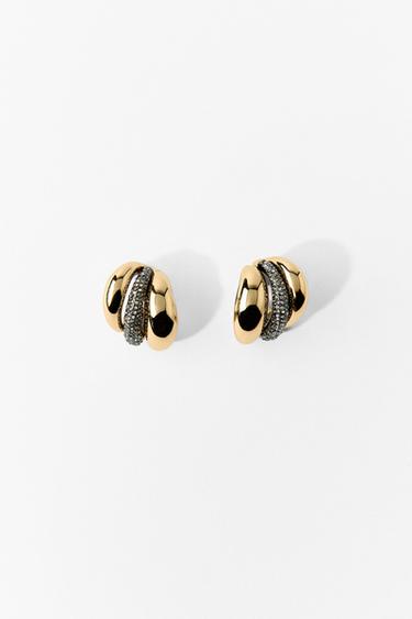 Zara TRIPLE SPARKLY HOOP EARRINGS - Golden
