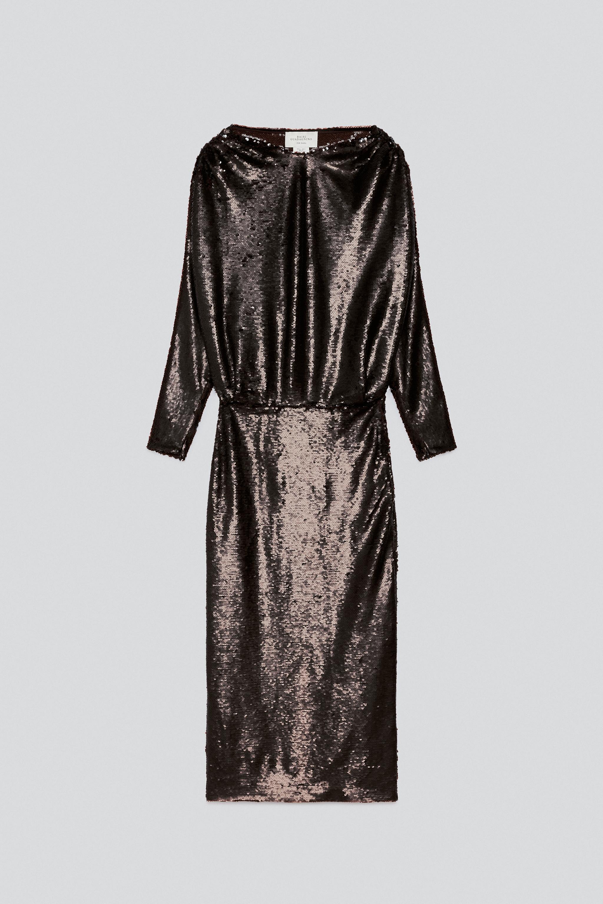 DRAPED SEQUIN MIDI DRESS - thumbnail 5