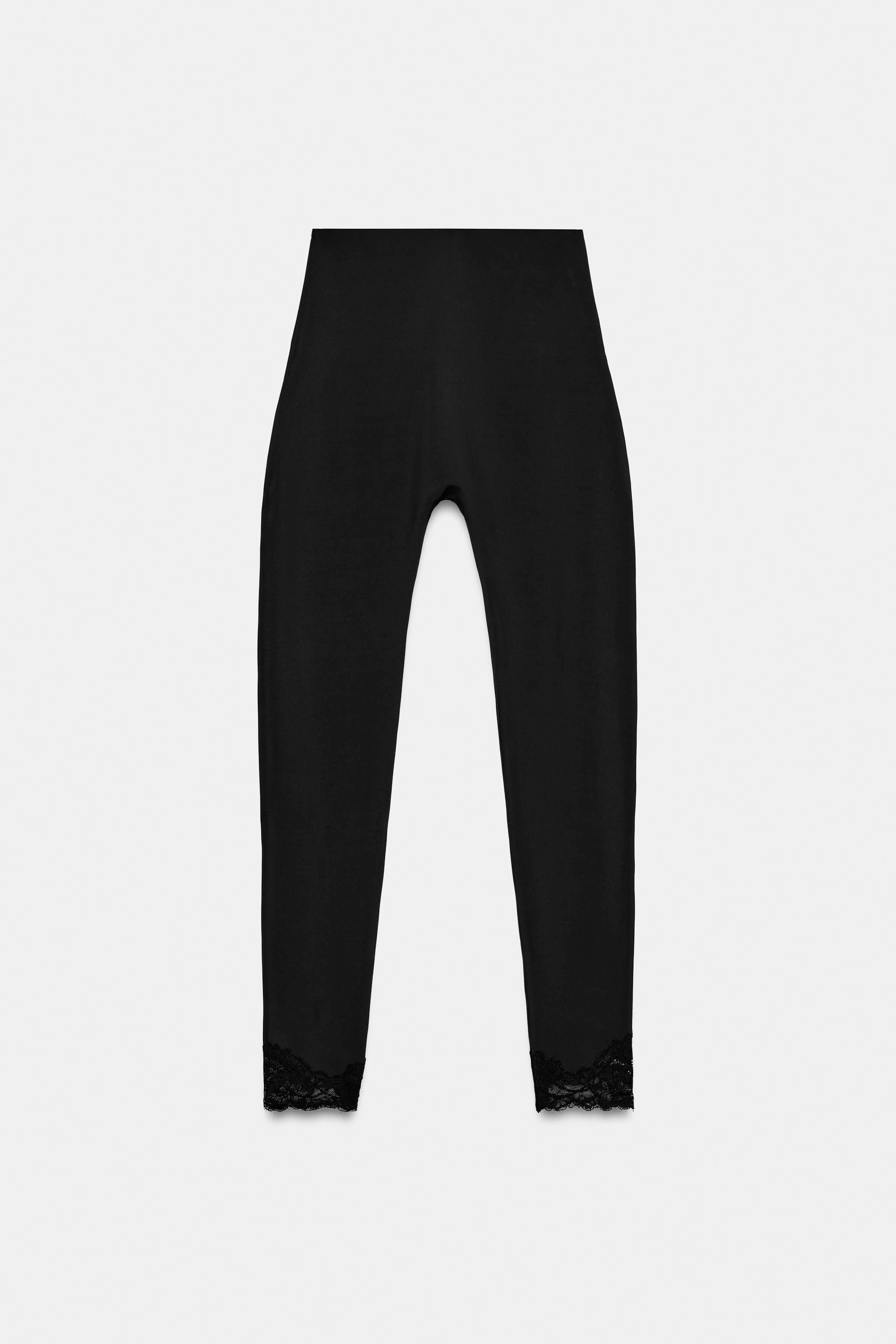 LEGGINGS DE POLIAMIDA COM RENDA - Preto | ZARA Brasil