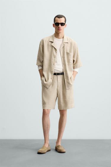 CAMISA OVERSIZE FIT DE LINHO - VISCOSE - Bege-claro da Zara - Imagem 0