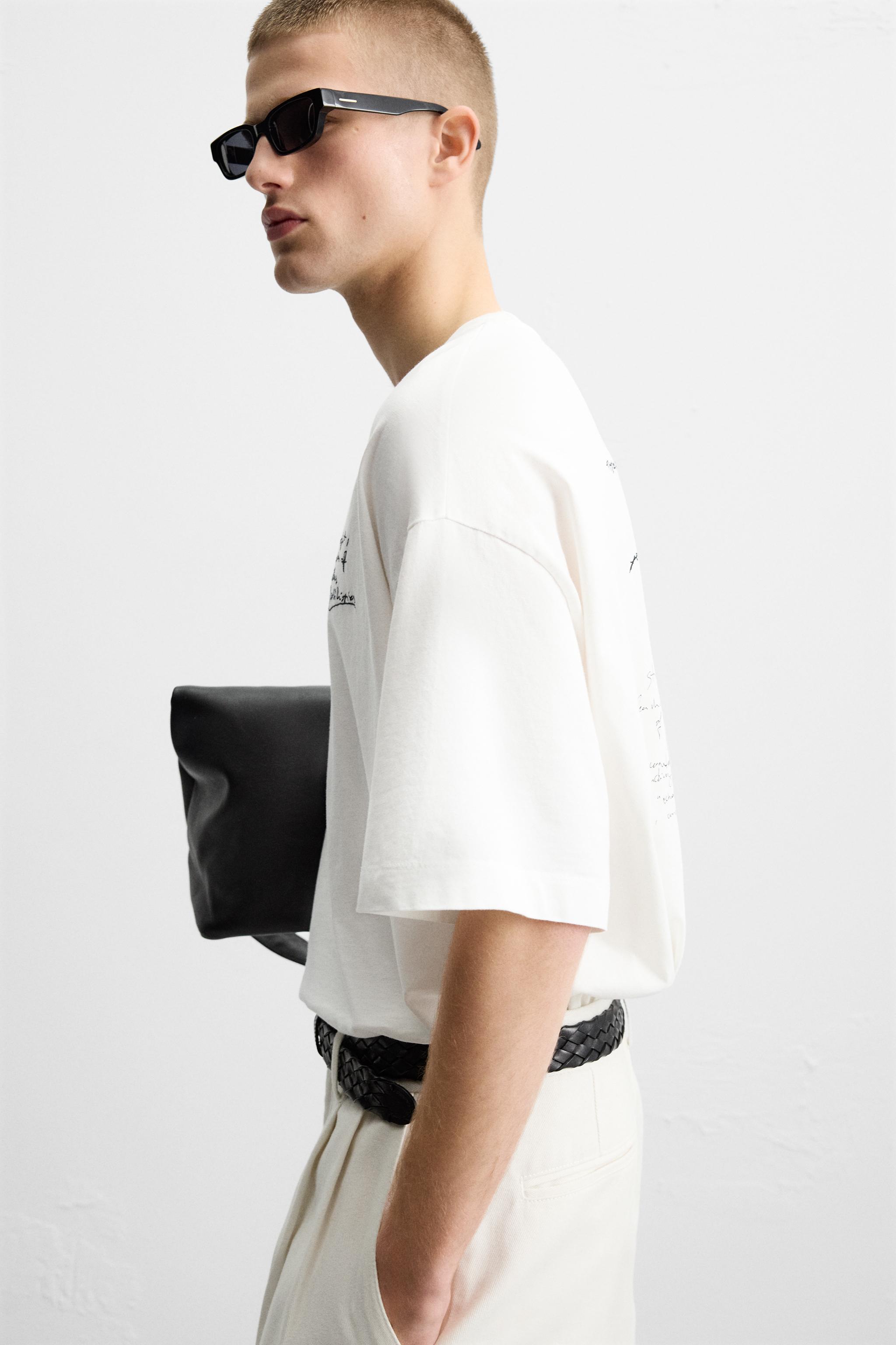 刺繍入りプリントテキストTシャツ - ホワイト | ZARA Japan / 日本