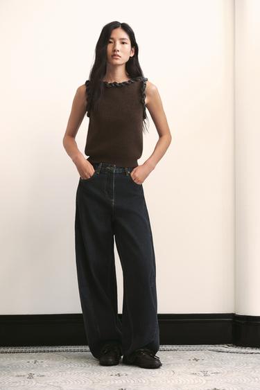 Zara ZW COLLECTION BARREL 中腰牛仔褲 - 黑色