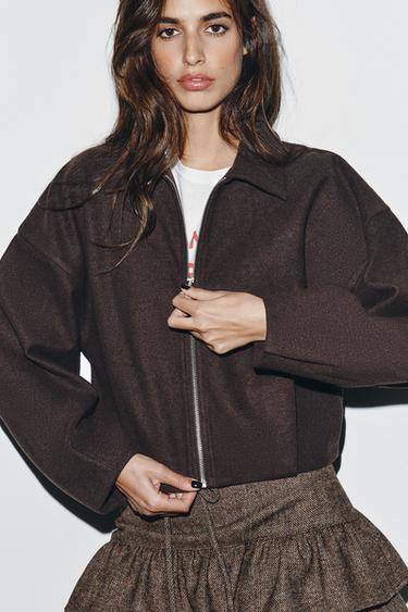 SOFT ZIP-UP BOMBER JACKET - Brown by Zara