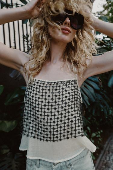 Zara METALLIC THREAD SEQUIN TOP - Ecru