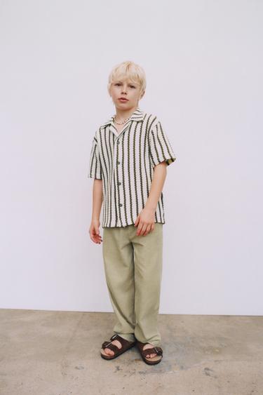 PANTALÓN RECTO ALGODÓN LINO - Verde claro de Zara