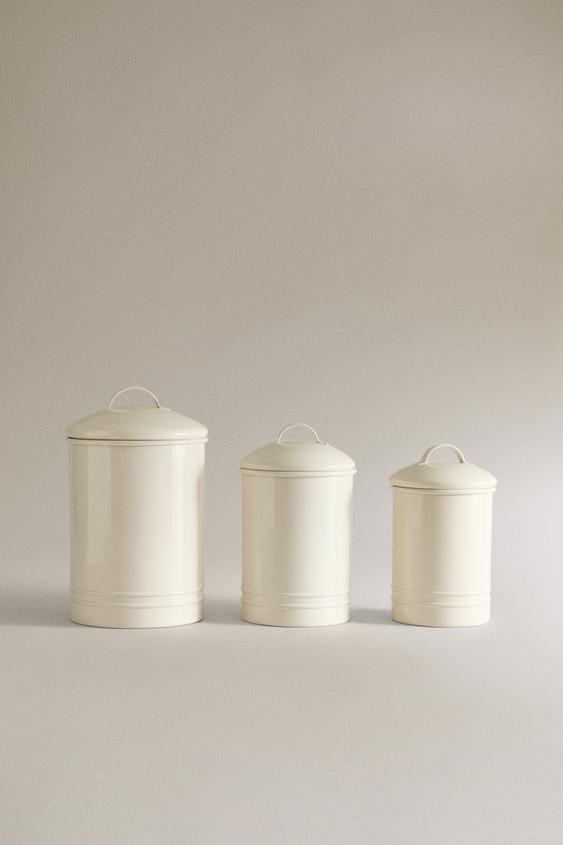 BOTE CILÍNDRICO METÁLICO LACADO - Crema de Zara - Imagen 0