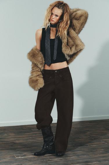 JEAN TRF BAGGY BARREL TAILLE BASSE - Marron de Zara