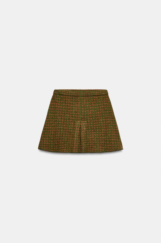 FALDA PUNTO MINI CUADROS - Verdes de Zara - Imagen 0